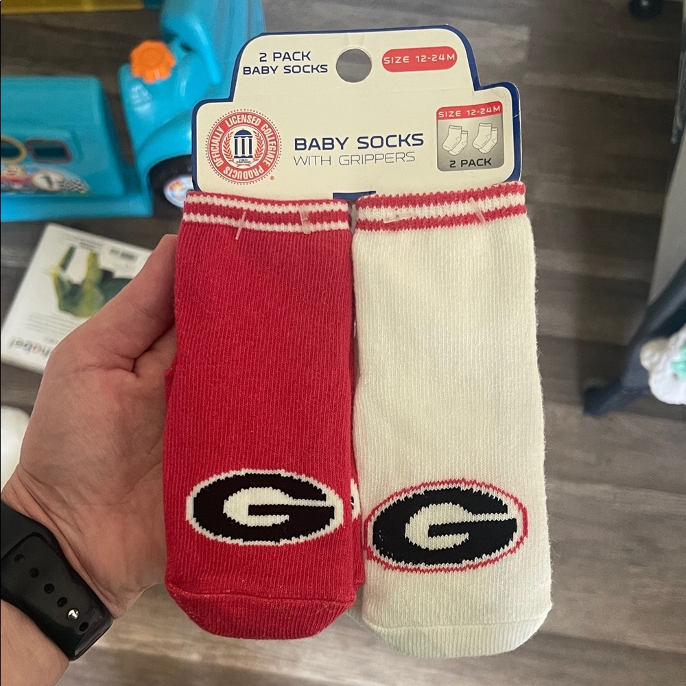 GA bulldog UGA Dawgs 12-24 month 2 pack baby socks